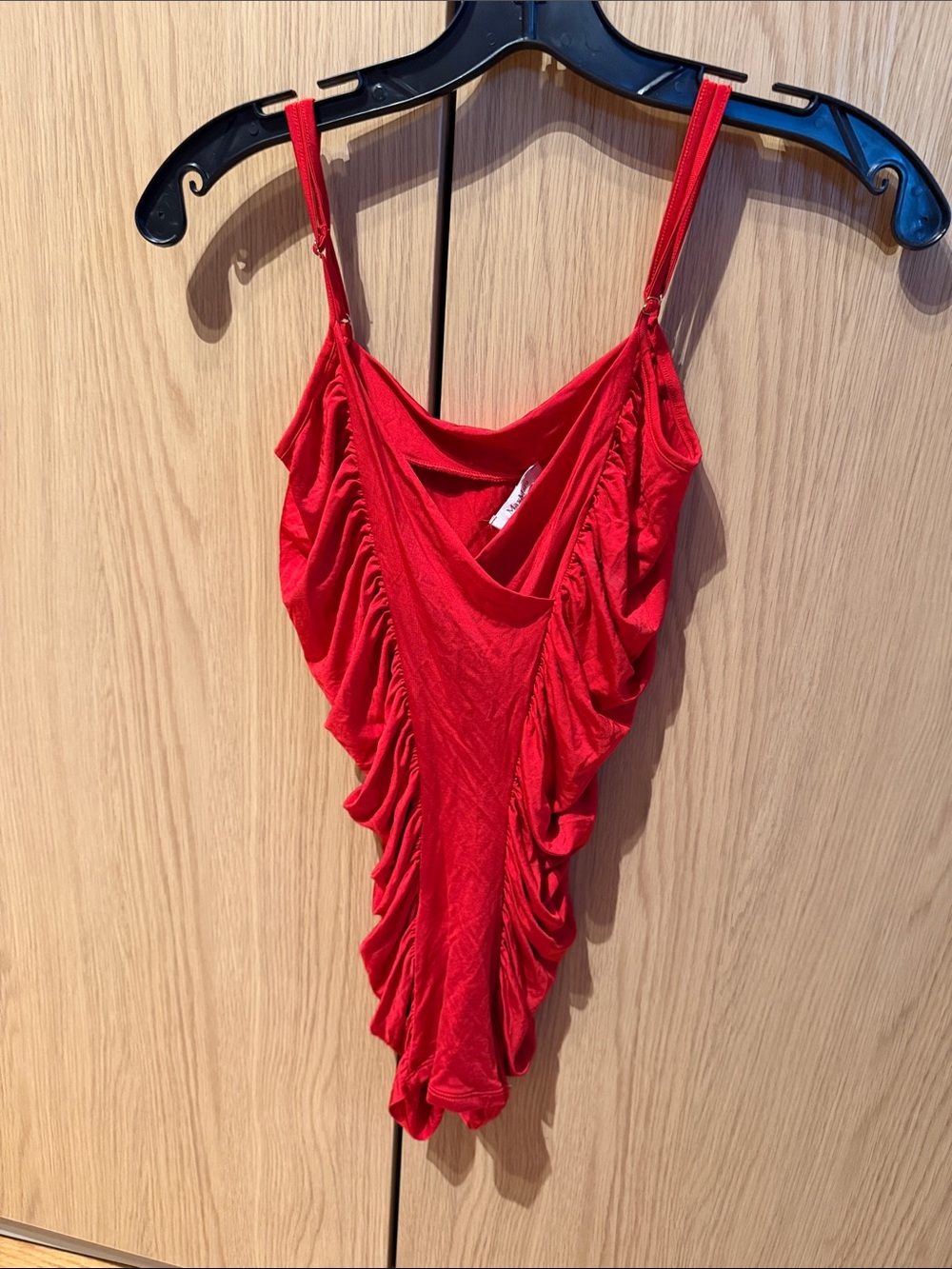 MaxMara Red Ruched Sleeveless Draped Bodysuit